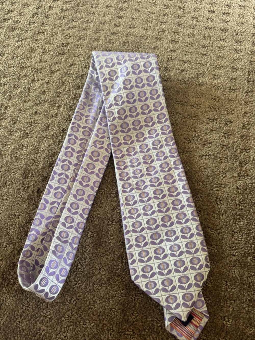 Ted Baker Lavender and Orange Geometric Print Silk Tie